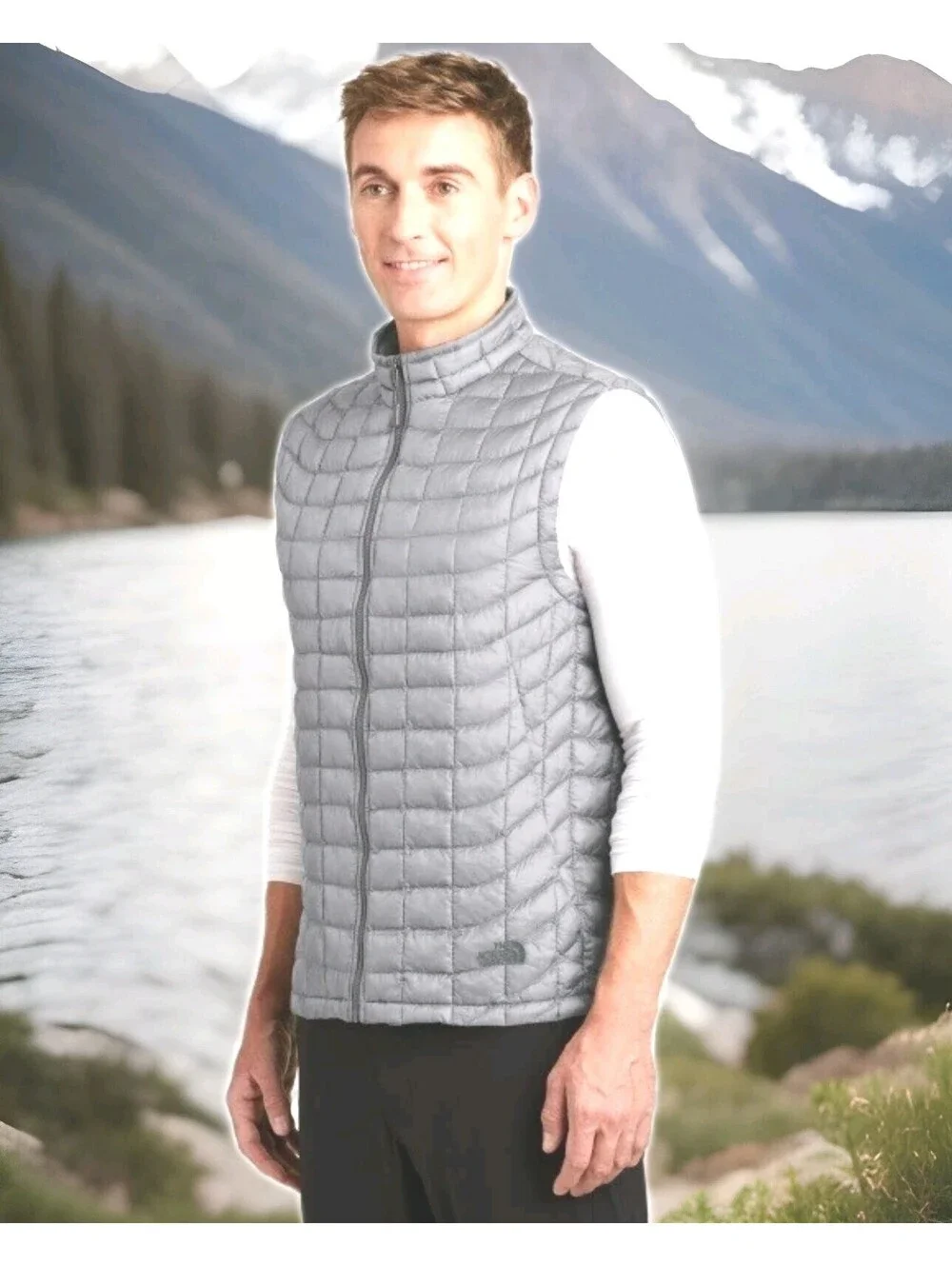 THE NORTH FACE VEST MEN'S THERMOBALL TREKKER QUILTED JACKET SILVER MEDIUM WINTER